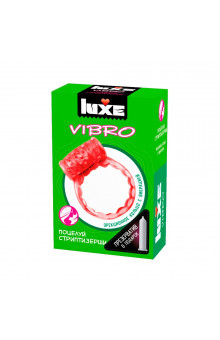 Розовое эрекционное виброкольцо Luxe VIBRO  Поцелуй стриптизёрши  + презерватив