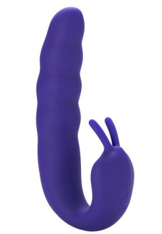 Фиолетовый вибратор Ribbed Dual Stimulator with Rolling Ball - 17 см.