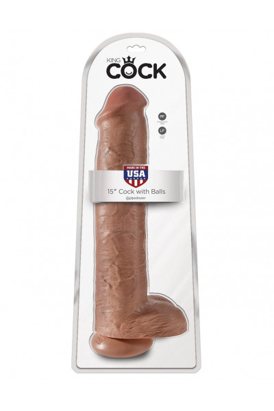 Кофейный фаллоимитатор-гигант 15  Cock with Balls - 40,6 см.