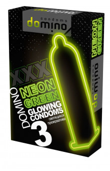 Презервативы DOMINO Neon Green со светящимся в темноте кончиком - 3 шт.