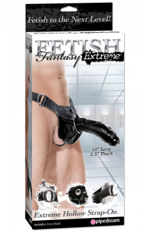 Полый страпон Extreme Hollow Strap-On чёрного цвета - 25 см.