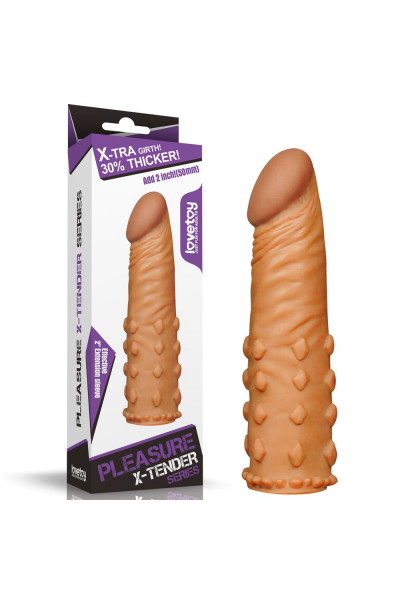 Коричневая насадка-удлинитель Add 2  Pleasure X Tender Penis Sleeve - 18 см.