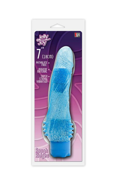 Голубой водонепроницаемый вибратор JELLY JOY ROUGH RIDGES MULTISPEED VIBE - 18 см.