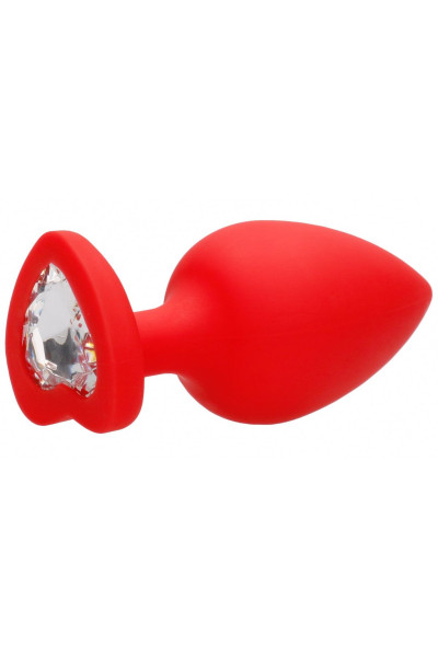 Красная анальная пробка с прозрачным стразом Extra Large Diamond Heart Butt Plug - 9,5 см.