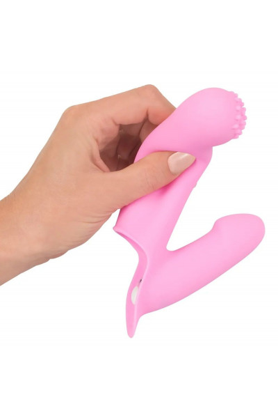 Нежно-розовая двойная вибронасадка на палец Vibrating Finger Extension - 17 см.