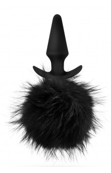 Силиконовая анальная пробка с чёрным заячьим хвостом Bunny Tail Pom Plug - 12,7 см.