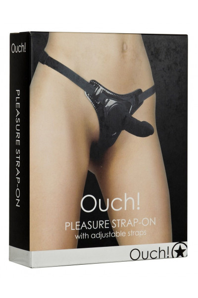 Чёрный страпон Pleasure Strap-On - 14,5 см.