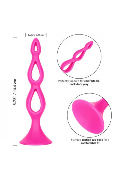 Розовая анальная елочка Silicone Triple Probe - 14,5 см.