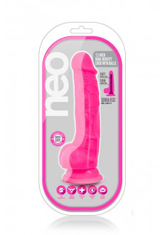 Розовый реалистичный фаллоимитатор на присоске NEO 7.5INCH DUAL DENSITY COCK W. BALLS - 19 см.