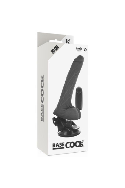 Черный вибромассажер на мощной присоске Basecock Realistic Vibrator - 20 см.