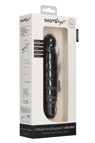 Черный вибромассажер Ribbed Multispeed Vibrator - 17 см.