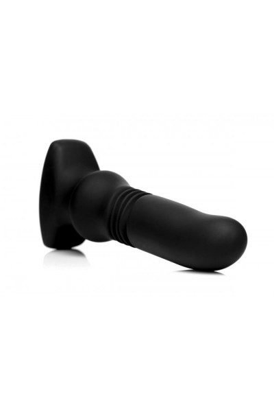 Черный фрикционный вибратор Silicone Vibrating   Thrusting Plug with Remote Control - 17,1 см.