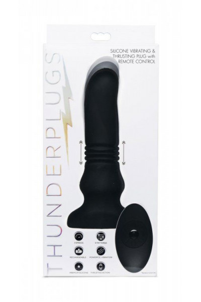 Черный фрикционный вибратор Silicone Vibrating   Thrusting Plug with Remote Control - 17,1 см.