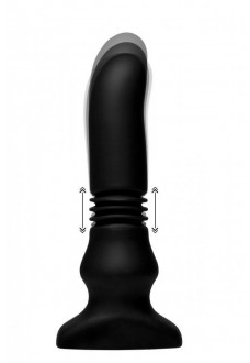 Черный фрикционный вибратор Silicone Vibrating   Thrusting Plug with Remote Control - 17,1 см.