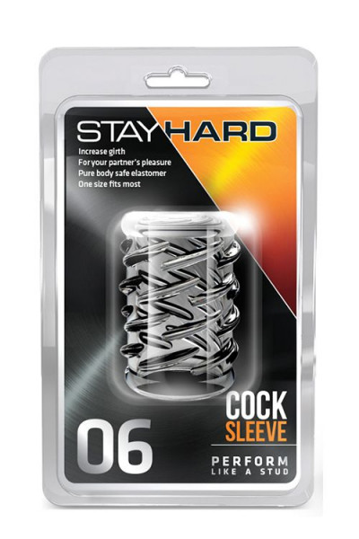 Прозрачная насадка с объёмными чёрточками STAY HARD COCK SLEEVE 06 CLEAR