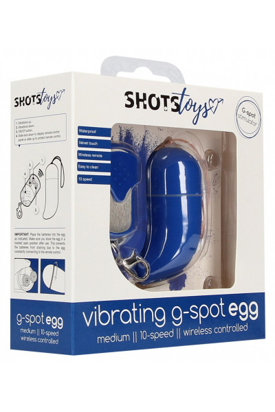 Синее виброяйцо Medium Wireless Vibrating G-Spot Egg с пультом - 7,5 см.