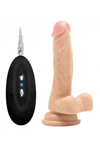 Телесный вибратор-реалистик Vibrating Realistic Cock 7  With Scrotum - 18 см.