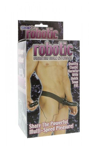 Мужской фаллопротез с вибрацией ROBOTIC MALE STRAP-ON BLACK - 17 см.