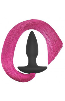 Черная анальная пробка с розовым хвостом Silicone Anal Plug with Pony Tail