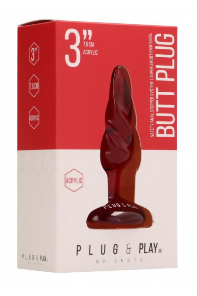 Красная анальная пробка Butt Plug Rounded 3 Inch - 7,6 см.