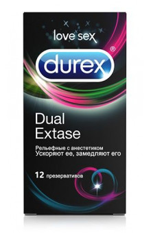 Рельефные презервативы с анестетиком Durex Dual Extase - 12 шт.