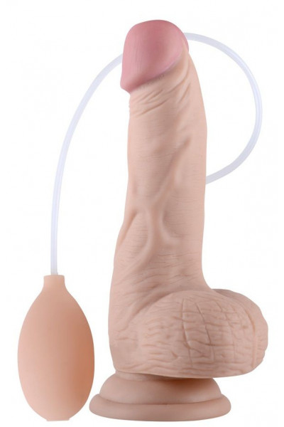 Телесный фаллоимитатор с имитацией эякуляции Soft Ejaculation Cock With Ball 8 - 17,8 см.