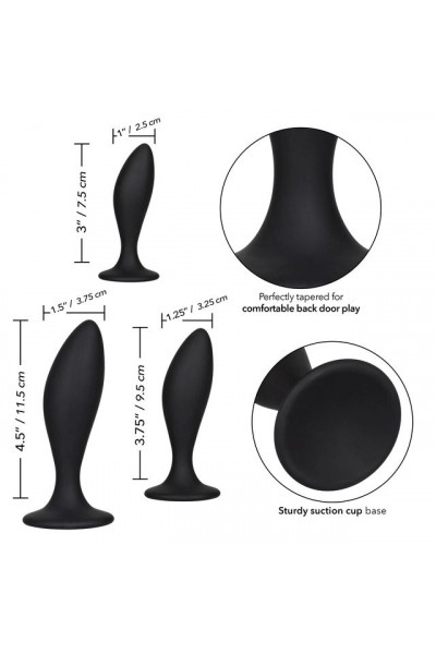 Набор из трех черных анальных пробок Silicone Anal Curve Kit