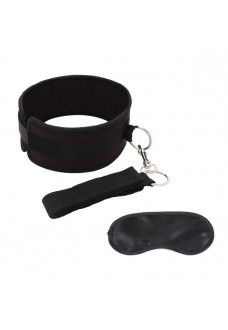 Черный ошейник с длинным поводком Collar and Leash Set