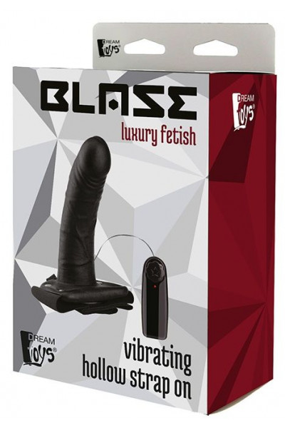 Черный полый страпон VIBRATING HOLLOW STRAP-ON с вибрацией - 16 см.