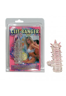 Прозрачная насадка с шипами и клиторальной шишечкой CLIT-BANGER SLEEVE IN CLEAR