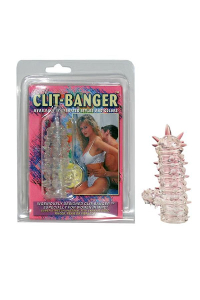 Прозрачная насадка с шипами и клиторальной шишечкой CLIT-BANGER SLEEVE IN CLEAR