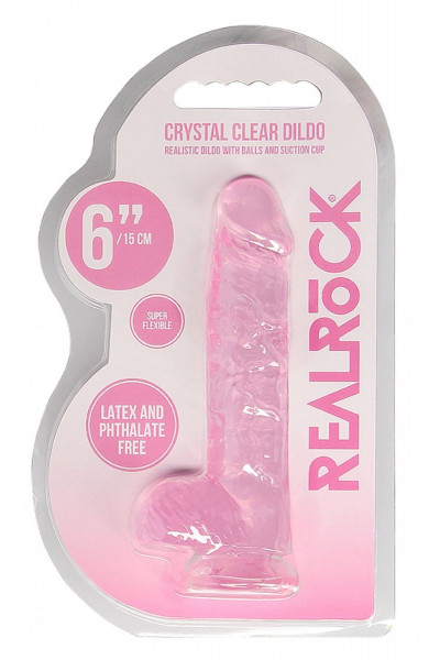 Розовый фаллоимитатор Realrock Crystal Clear 6 inch - 17 см.