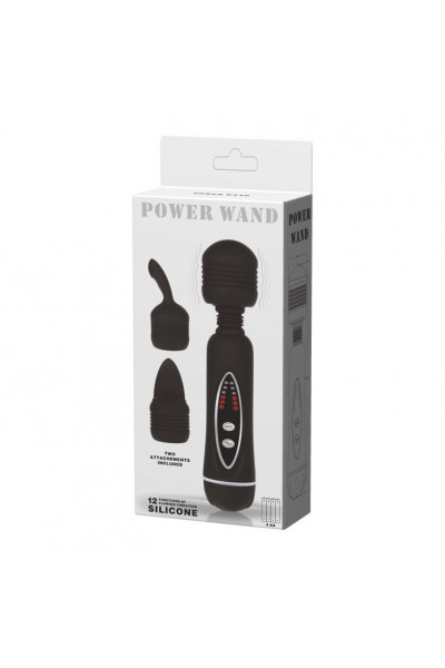 Черный вибромассажер со сменными насадками Power Wand - 20,5 см.