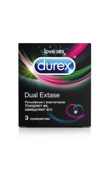 Рельефные презервативы с анестетиком Durex Dual Extase - 3 шт.