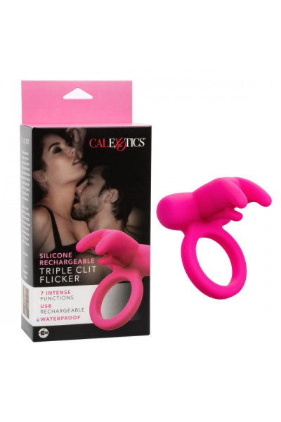 Розовое перезаряжаемое кольцо Silicone Rechargeable Triple Clit Flicker