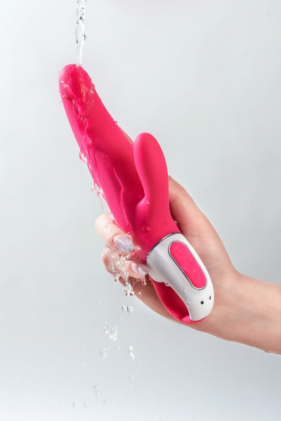 Ярко-розовый вибратор  Satisfyer Mr. Rabbit с клиторальным отростком - 22,1 см.