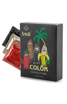 Цветные ароматизированные презервативы AMOR Color  Яркая линия  - 3 шт.