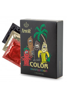 Цветные ароматизированные презервативы AMOR Color  Яркая линия  - 3 шт.