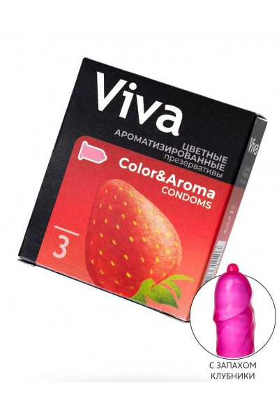 Цветные презервативы VIVA Color Aroma с ароматом клубники - 3 шт.