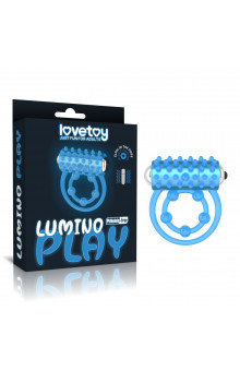 Голубое, светящееся в темноте виброкольцо Lumino Play Vibrating Penis Ring