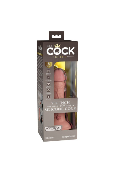 Телесный вибратор-реалистик на присоске 6  Vibrating Silicone Dual Density Cock - 17,8 см.