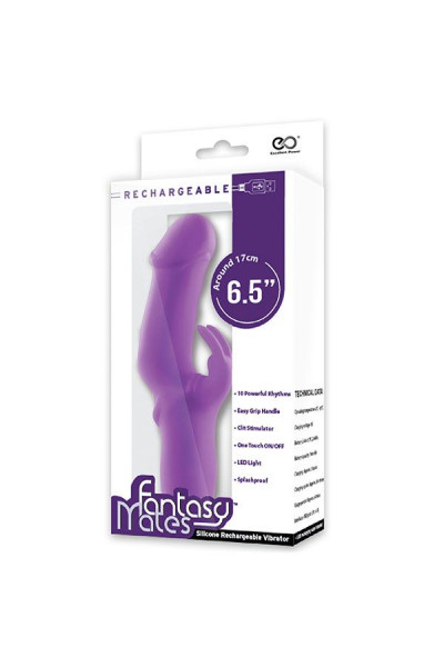 Фиолетовый вибратор с клиторальным отростком MATES FANTASY RECHARGE VIBRATOR - 17 см.