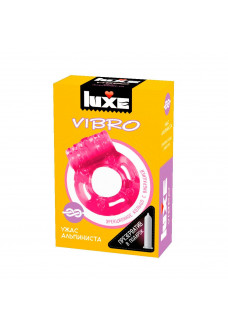 Розовое эрекционное виброкольцо Luxe VIBRO  Ужас Альпиниста  + презерватив