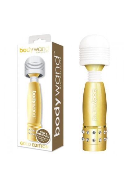 Золотистый жезловый мини-вибратор с кристаллами Mini Massager Gold Edition