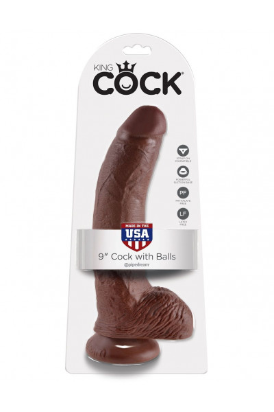 Коричневый фаллоимитатор 9  Cock with Balls - 22,9 см.